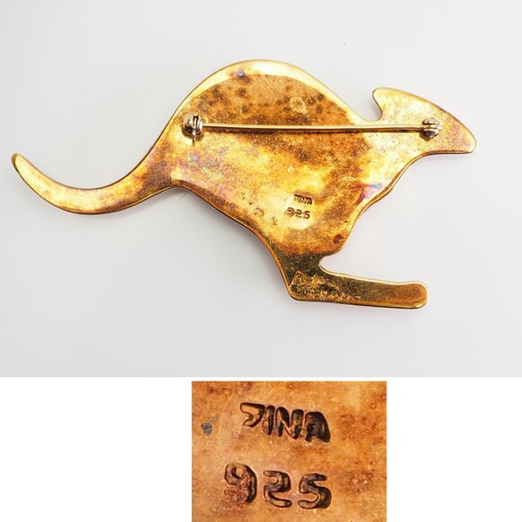 Zina vintage large gold plated sterling silver Kangaroo Roo pin - Picture 3 of 3
